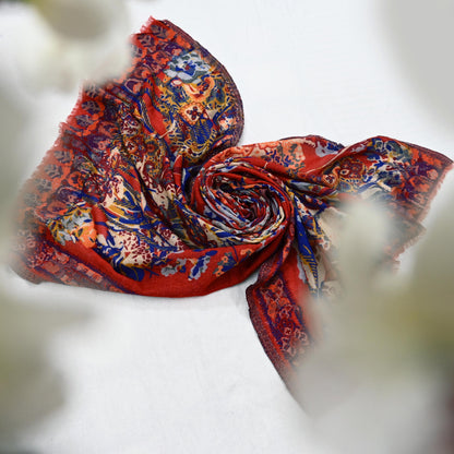 Indian Vintage Multi Pure Woolen Shawl Handmade Woven Work Long Throw Stole Warm Abstract Design Soft