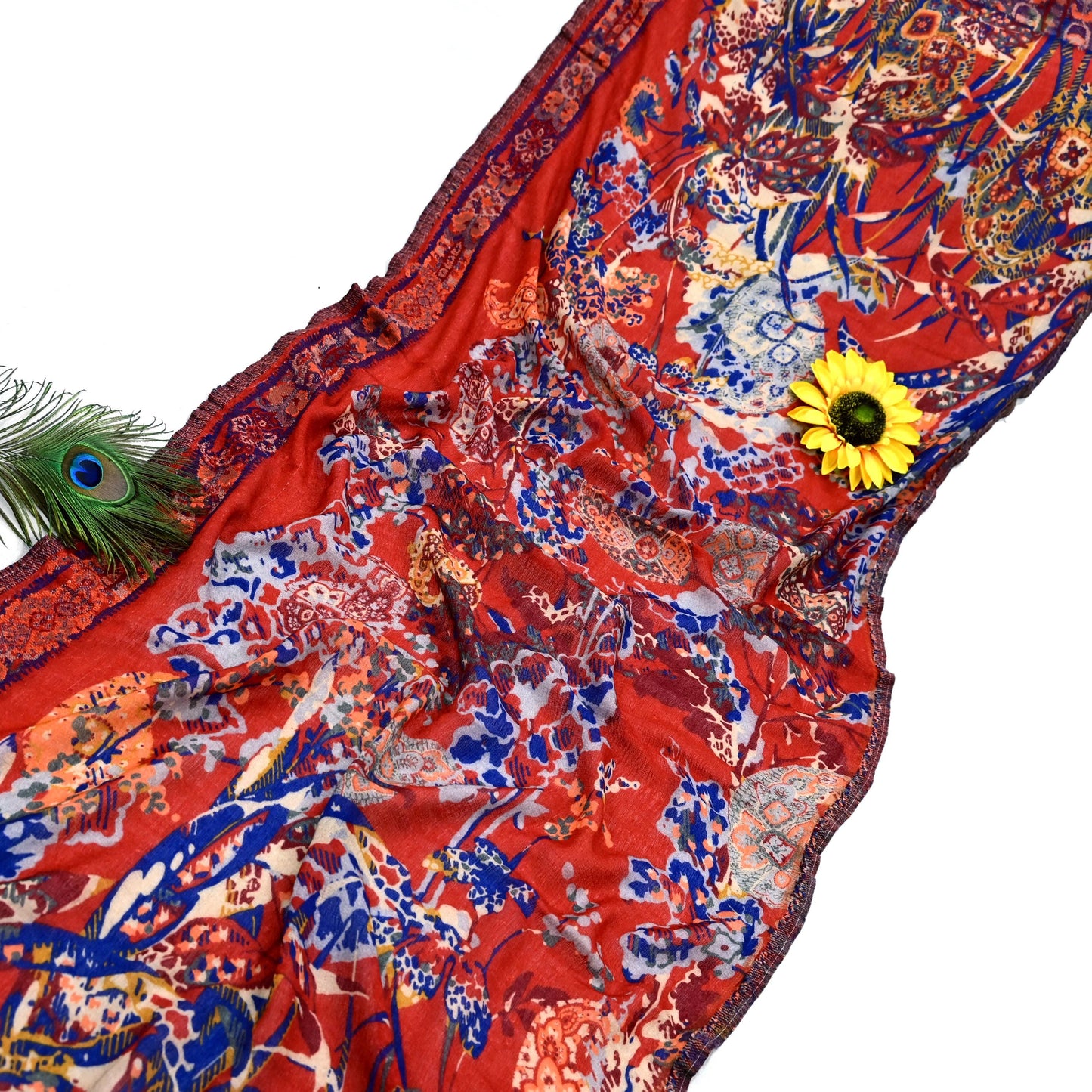 Indian Vintage Multi Pure Woolen Shawl Handmade Woven Work Long Throw Stole Warm Abstract Design Soft