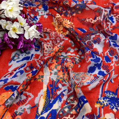 Indian Vintage Multi Pure Woolen Shawl Handmade Woven Work Long Throw Stole Warm Abstract Design Soft