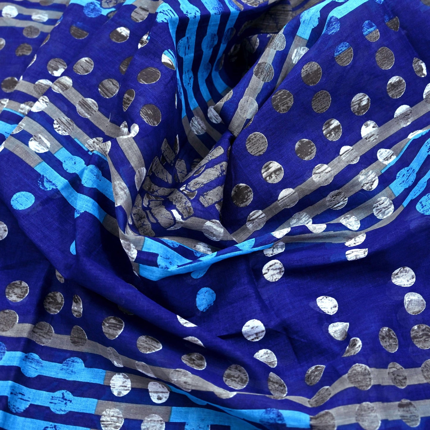 Indian Vintage Sari Blue Printed Pure Cotton Sarees 5Yd Craft Fabric Soft Sewing Sarong Wrap Boho Upcycle quilting Dress making