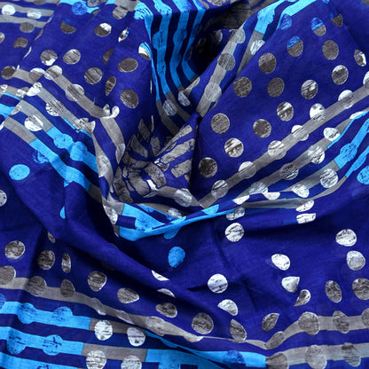 Indian Vintage Sari Blue Printed Pure Cotton Sarees 5Yd Craft Fabric Soft Sewing Sarong Wrap Boho Upcycle quilting Dress making