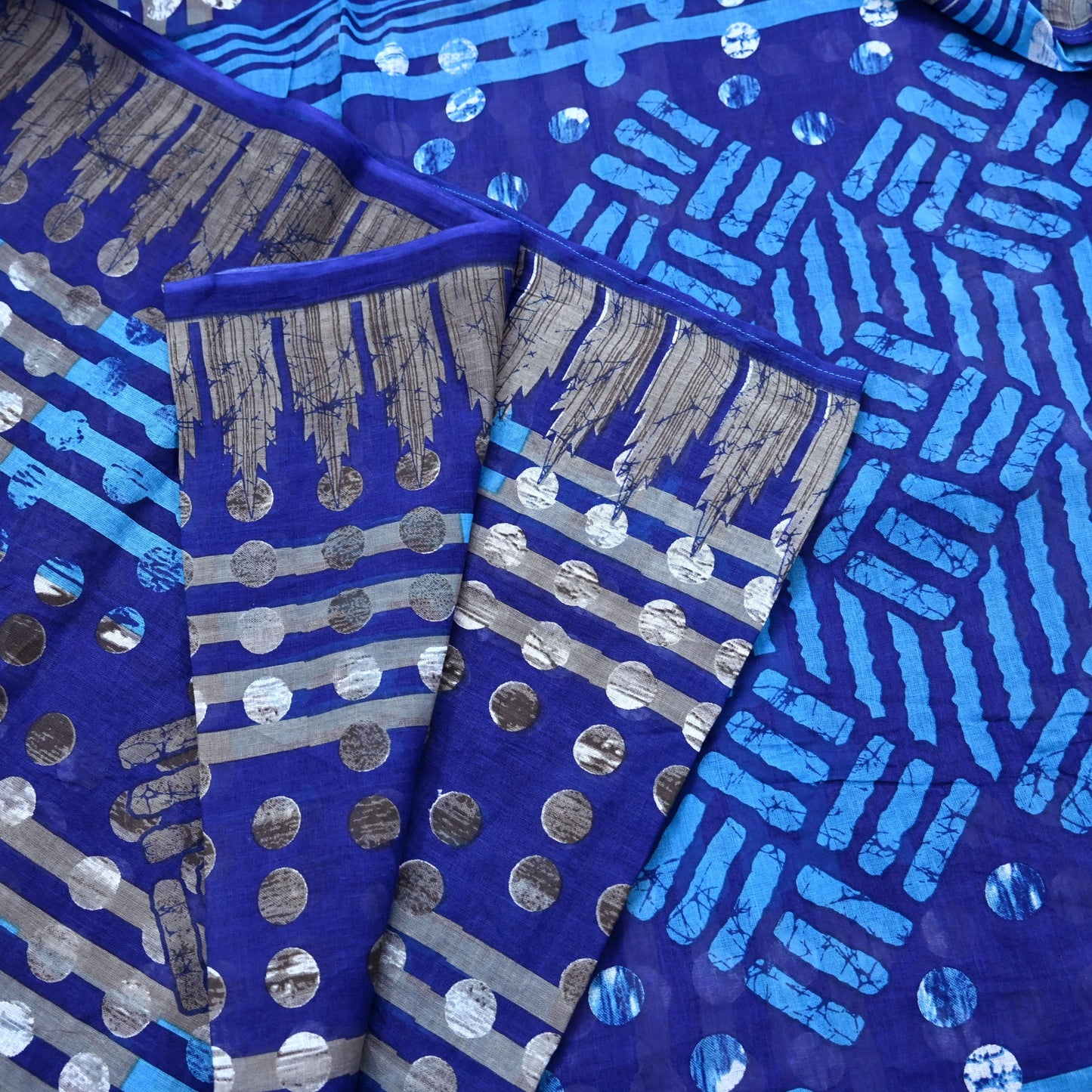 Indian Vintage Sari Blue Printed Pure Cotton Sarees 5Yd Craft Fabric Soft Sewing Sarong Wrap Boho Upcycle quilting Dress making