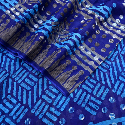 Indian Vintage Sari Blue Printed Pure Cotton Sarees 5Yd Craft Fabric Soft Sewing Sarong Wrap Boho Upcycle quilting Dress making