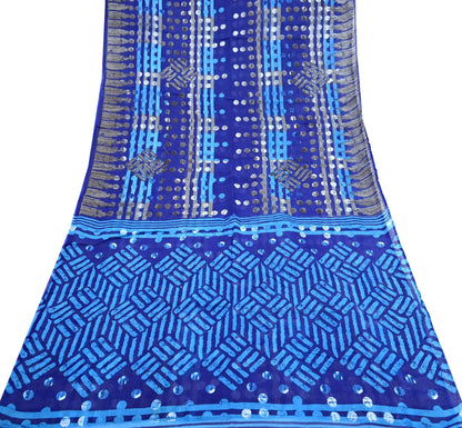 Indian Vintage Sari Blue Printed Pure Cotton Sarees 5Yd Craft Fabric Soft Sewing Sarong Wrap Boho Upcycle quilting Dress making