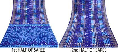 Indian Vintage Sari Blue Printed Pure Cotton Sarees 5Yd Craft Fabric Soft Sewing Sarong Wrap Boho Upcycle quilting Dress making