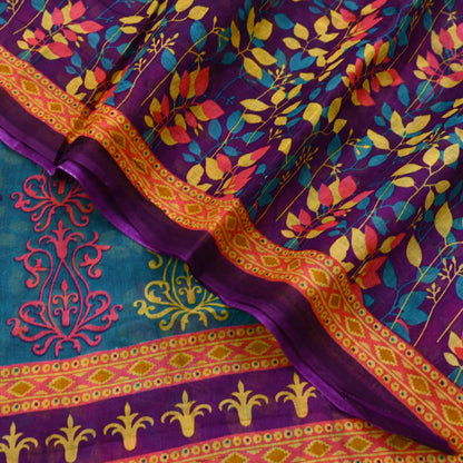 Indian Vintage Sari Purple Pure Cotton Printed Sarees Craft Fabric Soft 5Yd Sarong Wrap Boho Fabric Kimono Quilting Crafting Upcycle