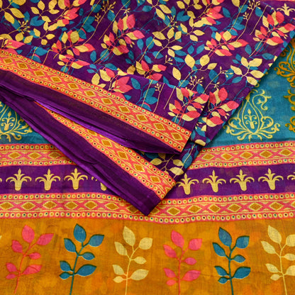 Indian Vintage Sari Purple Pure Cotton Printed Sarees Craft Fabric Soft 5Yd Sarong Wrap Boho Fabric Kimono Quilting Crafting Upcycle