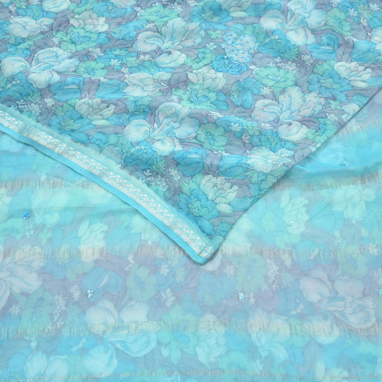 Indian Vintage Sari Hand Embroidered Printed 100% Pure Georgette Silk Saree Craft Fabric 5Yd Ethnic Soft Dress making For Crafting Quilting