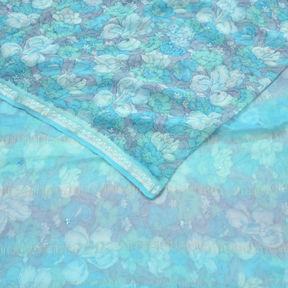 Indian Vintage Sari Hand Embroidered Printed 100% Pure Georgette Silk Saree Craft Fabric 5Yd Ethnic Soft Dress making For Crafting Quilting