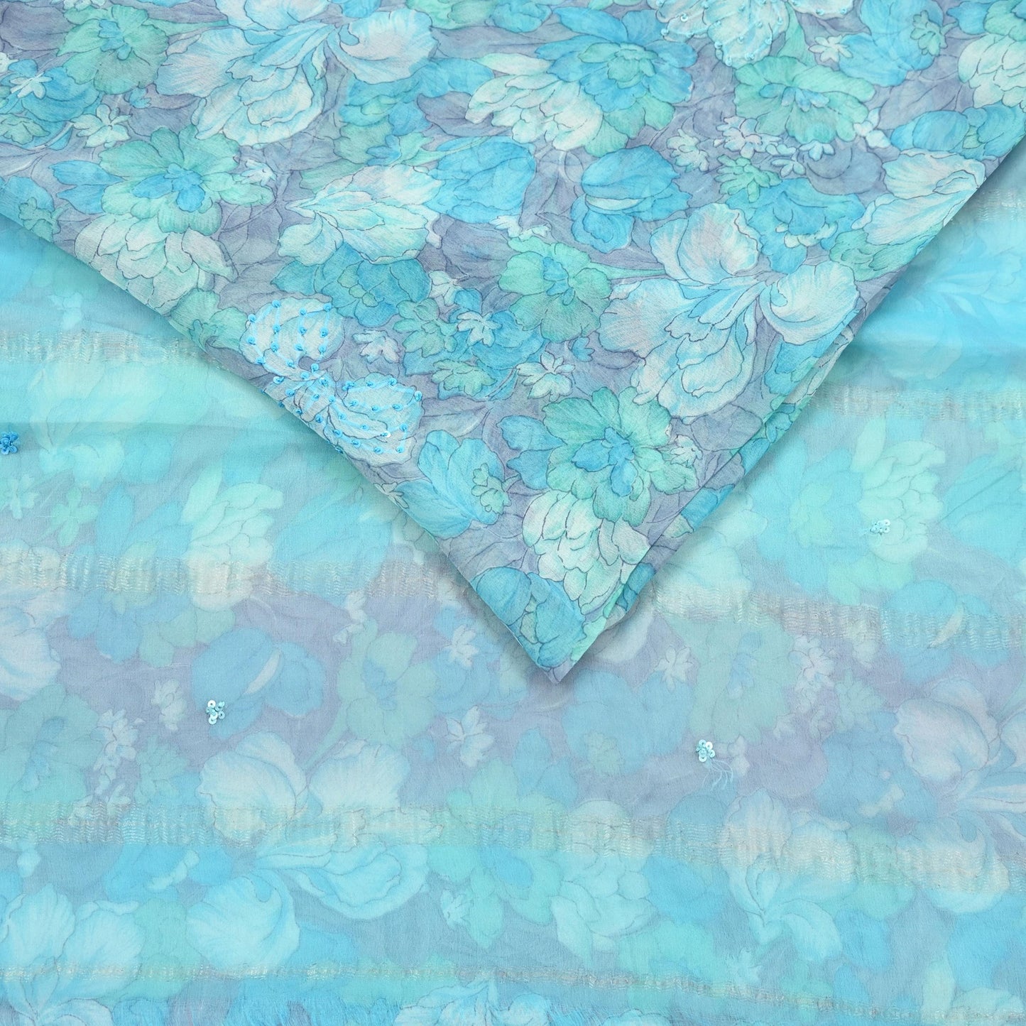 Indian Vintage Sari Hand Embroidered Printed 100% Pure Georgette Silk Saree Craft Fabric 5Yd Ethnic Soft Dress making For Crafting Quilting