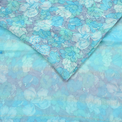 Indian Vintage Sari Hand Embroidered Printed 100% Pure Georgette Silk Saree Craft Fabric 5Yd Ethnic Soft Dress making For Crafting Quilting