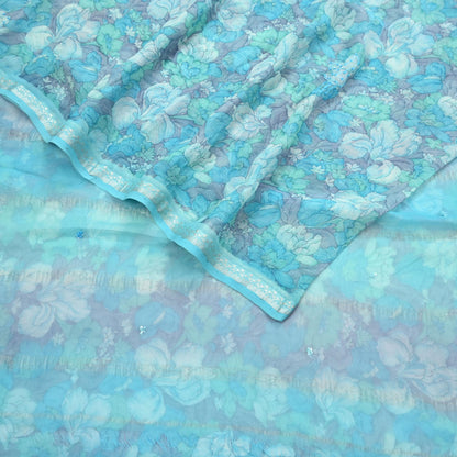 Indian Vintage Sari Hand Embroidered Printed 100% Pure Georgette Silk Saree Craft Fabric 5Yd Ethnic Soft Dress making For Crafting Quilting