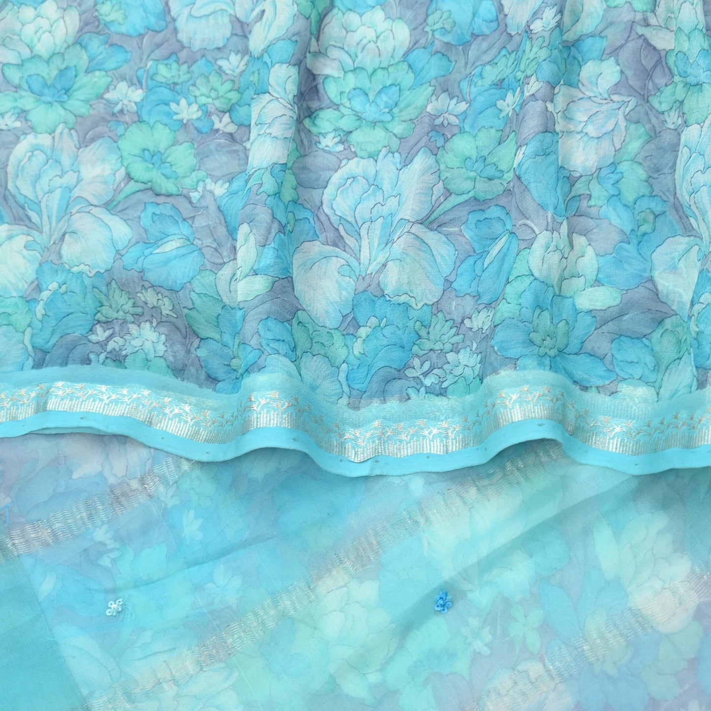 Indian Vintage Sari Hand Embroidered Printed 100% Pure Georgette Silk Saree Craft Fabric 5Yd Ethnic Soft Dress making For Crafting Quilting