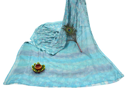 Indian Vintage Sari Hand Embroidered Printed 100% Pure Georgette Silk Saree Craft Fabric 5Yd Ethnic Soft Dress making For Crafting Quilting