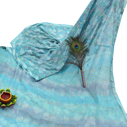 Indian Vintage Sari Hand Embroidered Printed 100% Pure Georgette Silk Saree Craft Fabric 5Yd Ethnic Soft Dress making For Crafting Quilting