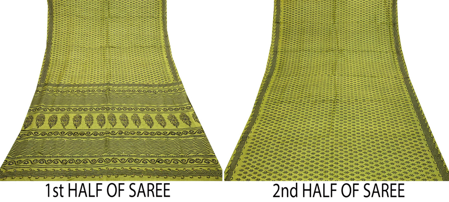 Indian Vintage Green Sari Pure Silk Hand Embroidered Sarees 5Yd Craft Fabric Sewing soft Quilting Crafting Upcycle Ethnic Bollywood sarees