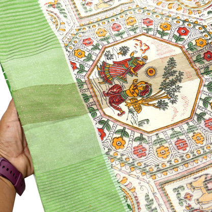 Indian Vintage Sari Ivory Hand Woven Painted Sarees Cotton Craft Fabric 5Yd Floral Soft Dress Making Fringes Crafting Quilting