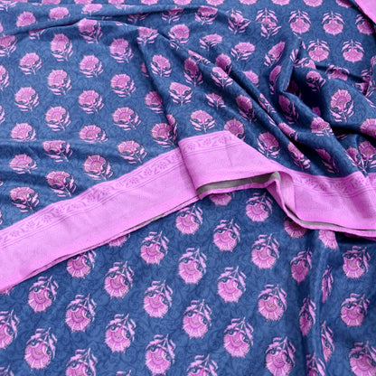 Indian Vintage Sari Pink & Gray Moss Crepe Printed Sarees 5yd Craft Fabric Sewing Floral Soft Dress making Quilting Crafting Upcycle Used