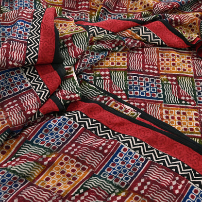 Indian Vintage Sari Multi Pure Crepe Silk Printed Saree 5yard Sewing Ethnic Wrap Craft Fabric Dressmaking Crafting Upcycle Quilting