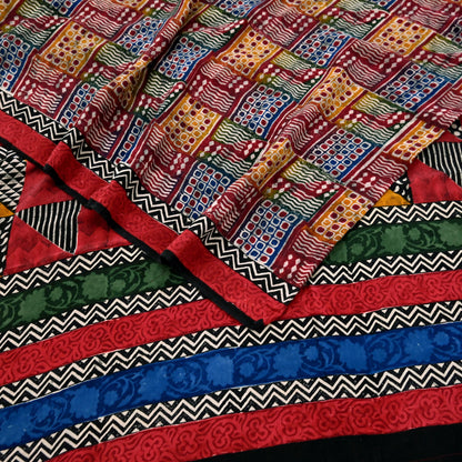 Indian Vintage Sari Multi Pure Crepe Silk Printed Saree 5yard Sewing Ethnic Wrap Craft Fabric Dressmaking Crafting Upcycle Quilting