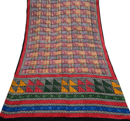 Indian Vintage Sari Multi Pure Crepe Silk Printed Saree 5yard Sewing Ethnic Wrap Craft Fabric Dressmaking Crafting Upcycle Quilting