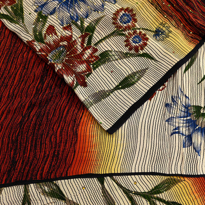 Indian Vintage Sari Multi Pure Crepe Silk Hand Embroidered Saree 5yd Craft Fabric Sewing Paisley Sequins Dress Making Crafting Quilting