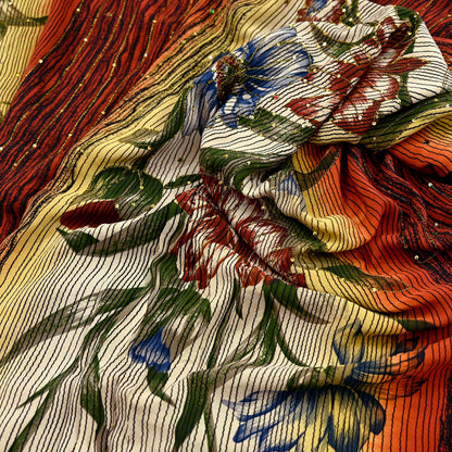 Indian Vintage Sari Multi Pure Crepe Silk Hand Embroidered Saree 5yd Craft Fabric Sewing Paisley Sequins Dress Making Crafting Quilting