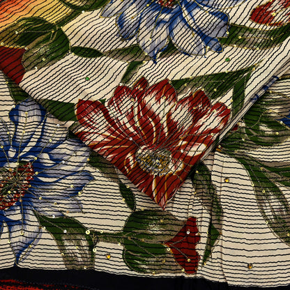 Indian Vintage Sari Multi Pure Crepe Silk Hand Embroidered Saree 5yd Craft Fabric Sewing Paisley Sequins Dress Making Crafting Quilting