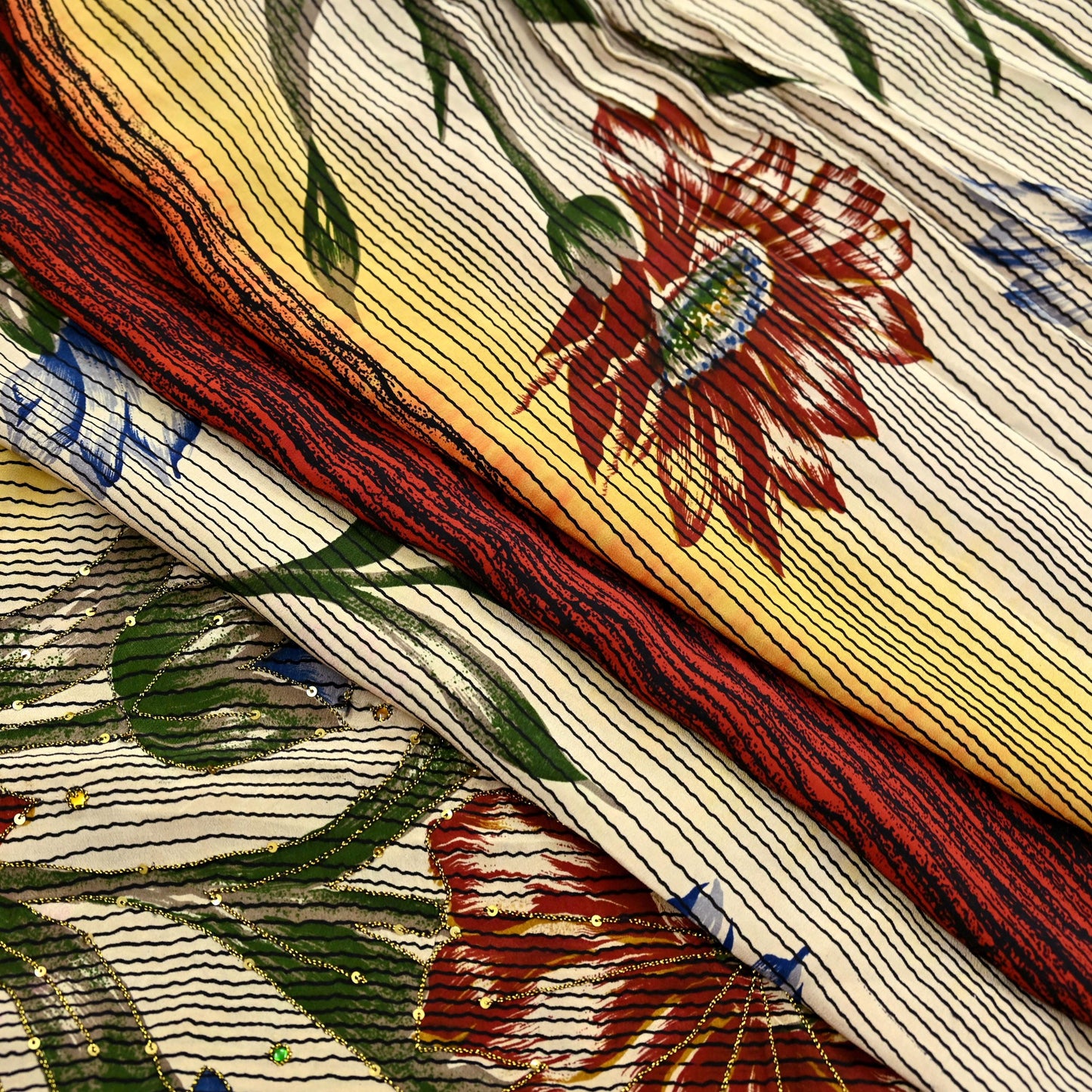 Indian Vintage Sari Multi Pure Crepe Silk Hand Embroidered Saree 5yd Craft Fabric Sewing Paisley Sequins Dress Making Crafting Quilting