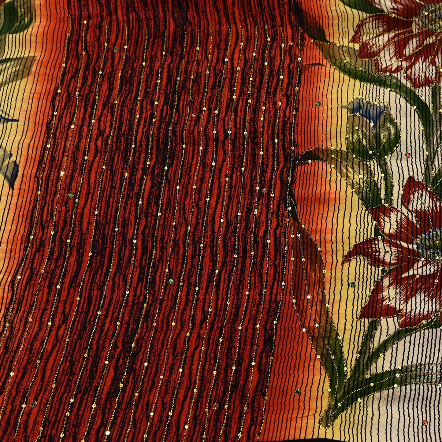 Indian Vintage Sari Multi Pure Crepe Silk Hand Embroidered Saree 5yd Craft Fabric Sewing Paisley Sequins Dress Making Crafting Quilting