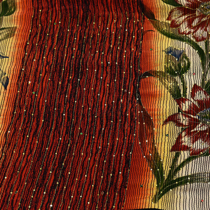 Indian Vintage Sari Multi Pure Crepe Silk Hand Embroidered Saree 5yd Craft Fabric Sewing Paisley Sequins Dress Making Crafting Quilting