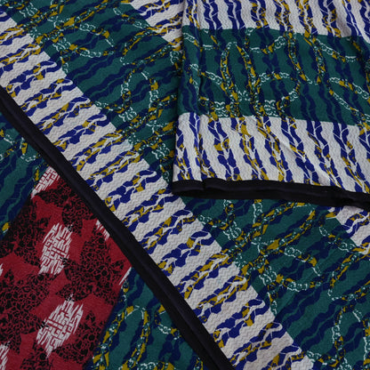 Indian Vintage Sari Multi Pure Crepe Silk Printed Saree 5yard Sewing Ethnic Wrap Craft Fabric Dressmaking Crafting Upcycle Quilting