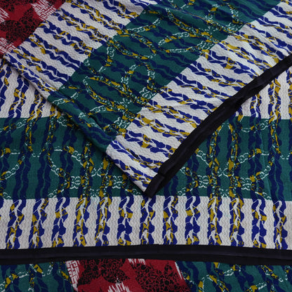 Indian Vintage Sari Multi Pure Crepe Silk Printed Saree 5yard Sewing Ethnic Wrap Craft Fabric Dressmaking Crafting Upcycle Quilting