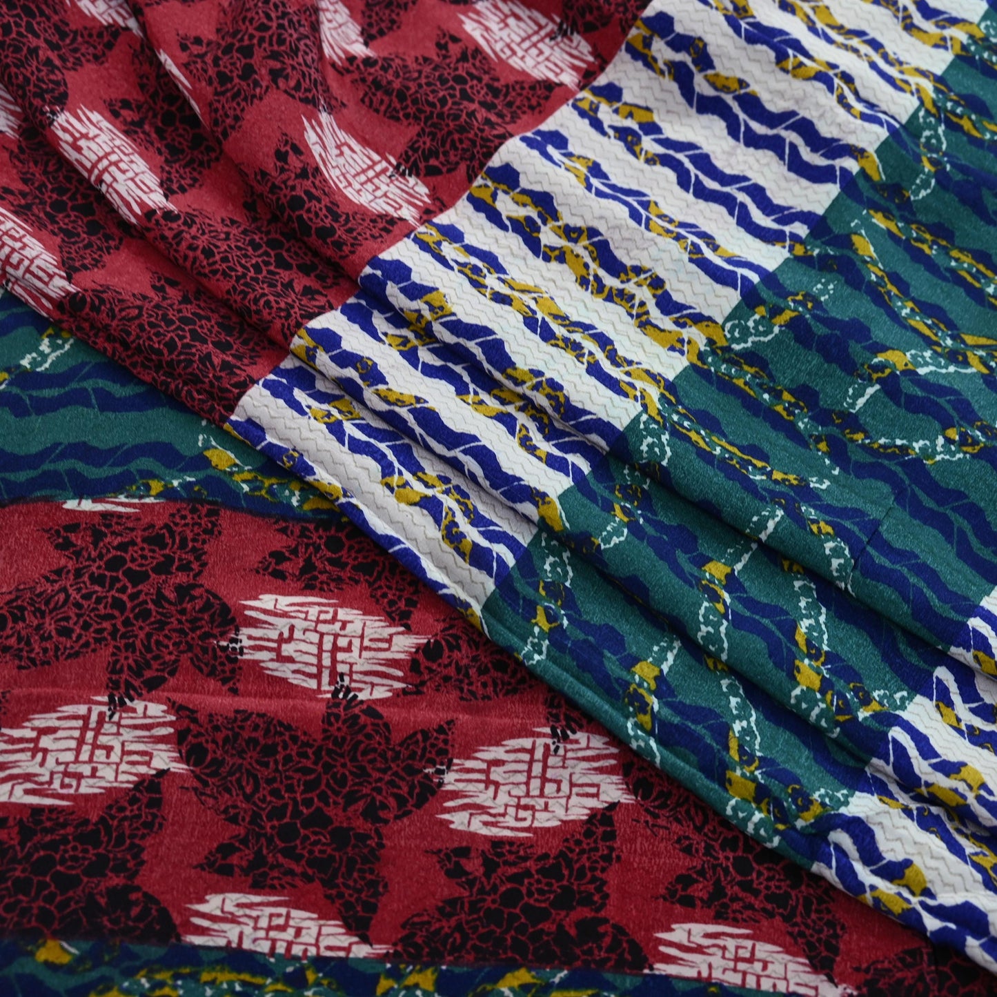 Indian Vintage Sari Multi Pure Crepe Silk Printed Saree 5yard Sewing Ethnic Wrap Craft Fabric Dressmaking Crafting Upcycle Quilting