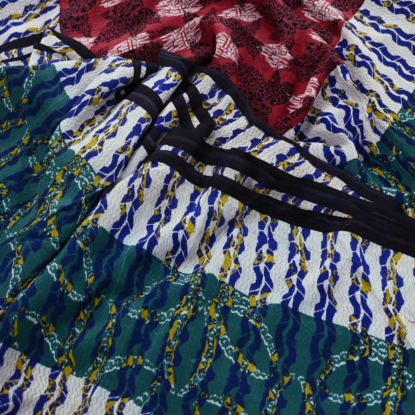 Indian Vintage Sari Multi Pure Crepe Silk Printed Saree 5yard Sewing Ethnic Wrap Craft Fabric Dressmaking Crafting Upcycle Quilting