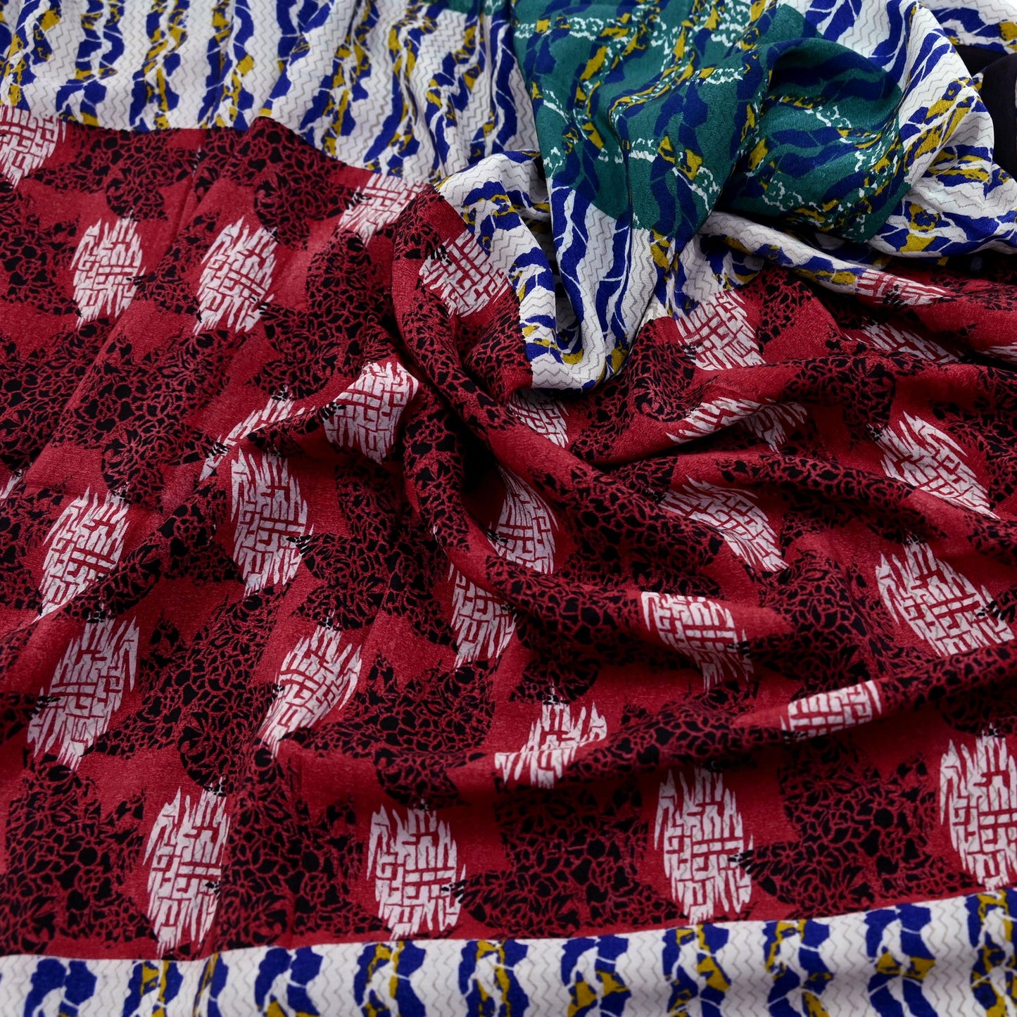 Indian Vintage Sari Multi Pure Crepe Silk Printed Saree 5yard Sewing Ethnic Wrap Craft Fabric Dressmaking Crafting Upcycle Quilting