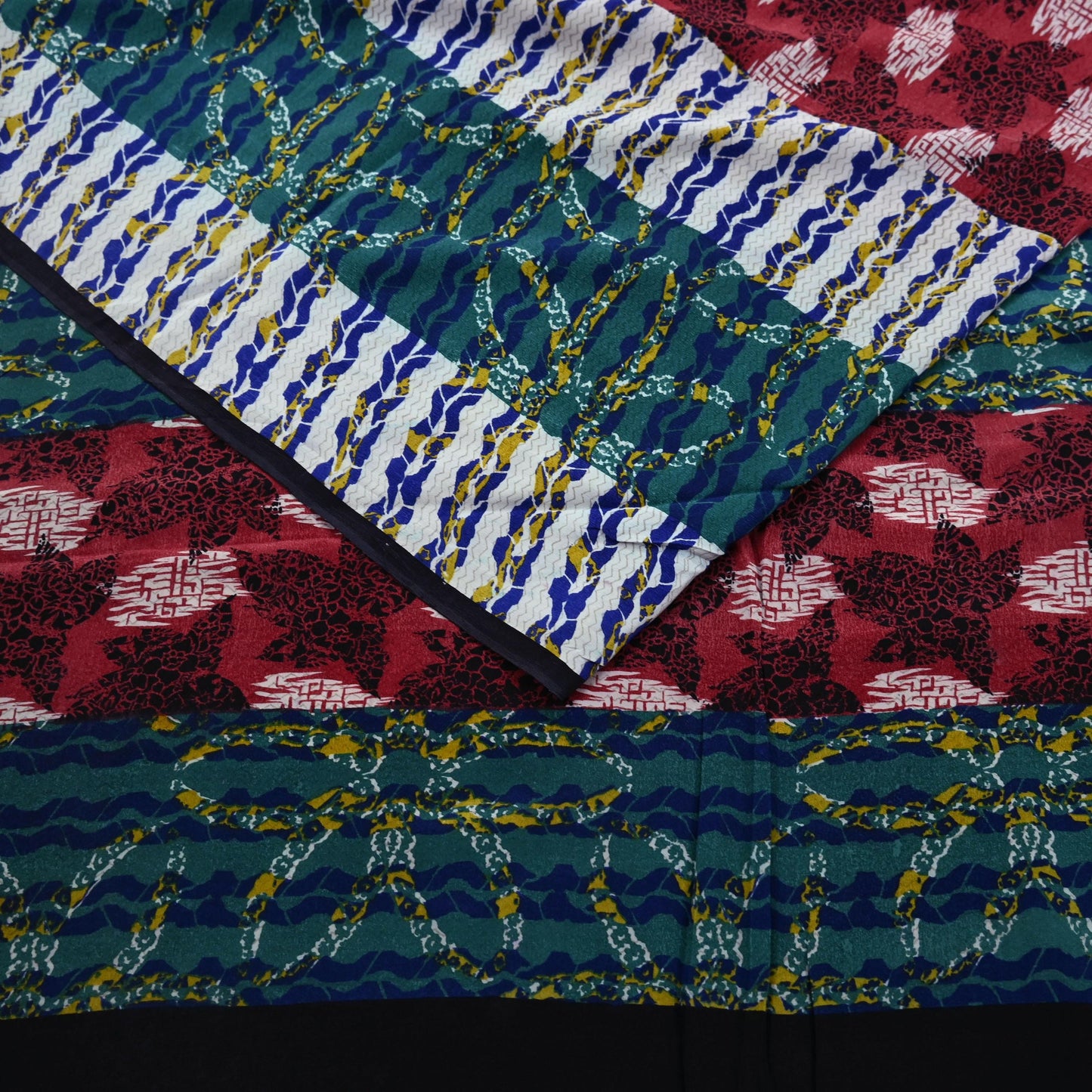 Indian Vintage Sari Multi Pure Crepe Silk Printed Saree 5yard Sewing Ethnic Wrap Craft Fabric Dressmaking Crafting Upcycle Quilting