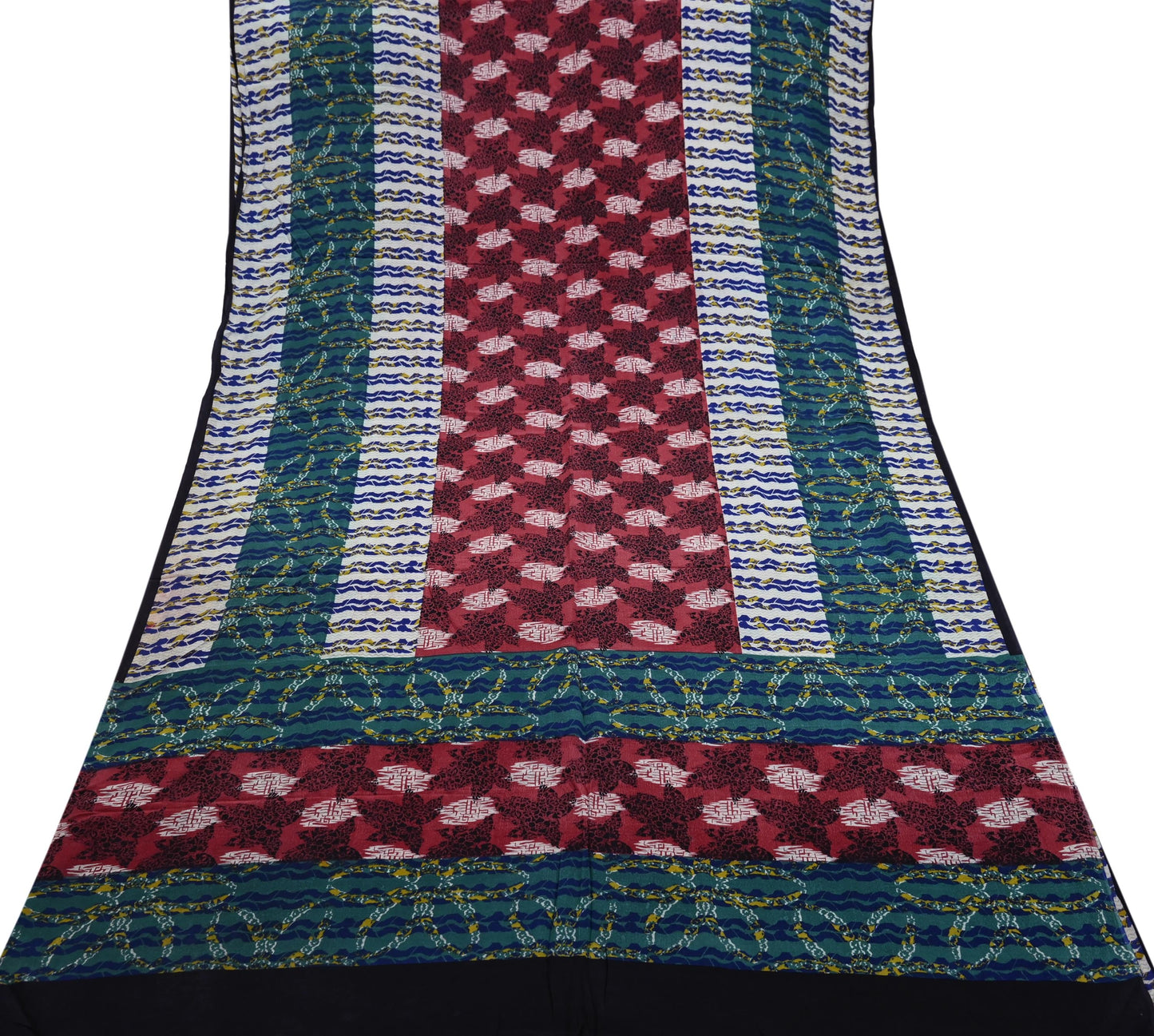 Indian Vintage Sari Multi Pure Crepe Silk Printed Saree 5yard Sewing Ethnic Wrap Craft Fabric Dressmaking Crafting Upcycle Quilting