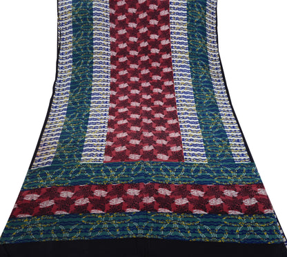 Indian Vintage Sari Multi Pure Crepe Silk Printed Saree 5yard Sewing Ethnic Wrap Craft Fabric Dressmaking Crafting Upcycle Quilting