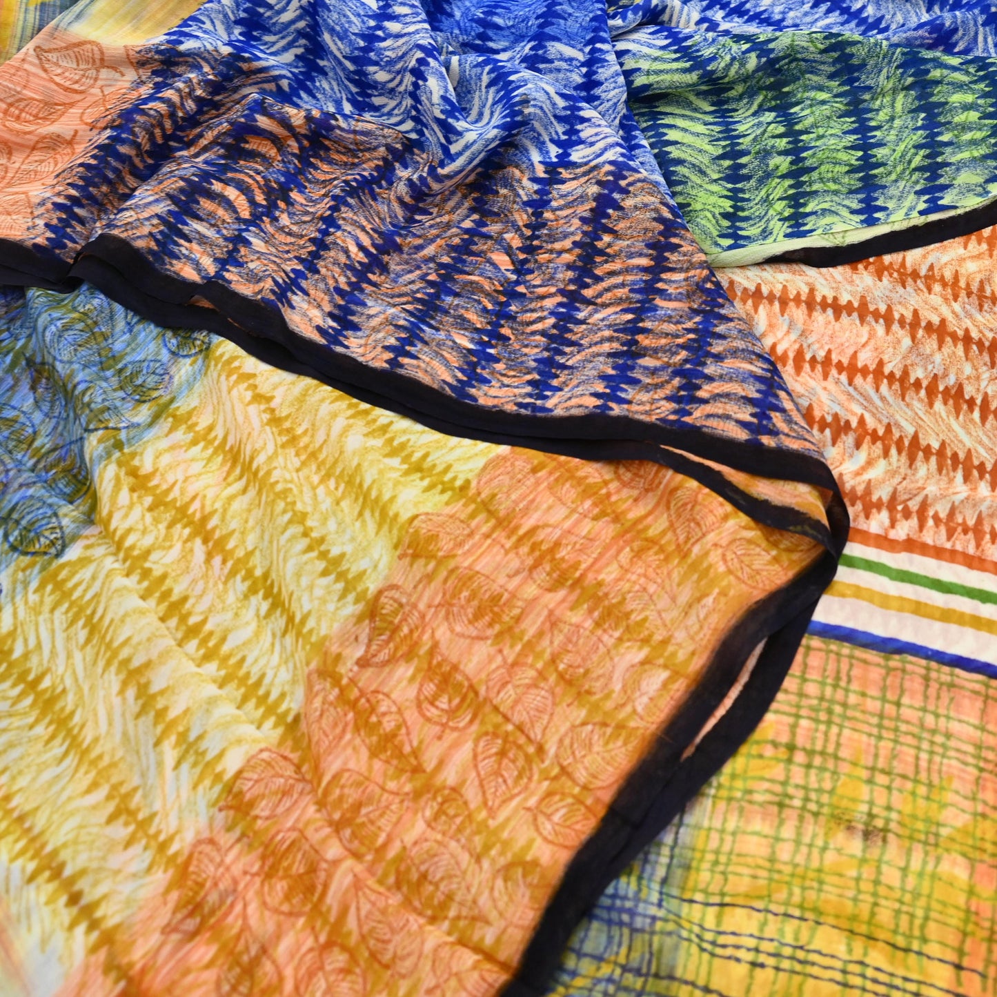 Indian Women Vintage Multi Sarees 100% Pure Georgette Silk Printed Sari Sewing 6yd Soft Craft Floral Design Wrap Boho Dress Making