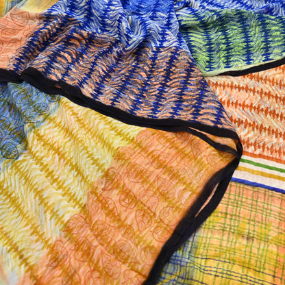 Indian Women Vintage Multi Sarees 100% Pure Georgette Silk Printed Sari Sewing 6yd Soft Craft Floral Design Wrap Boho Dress Making