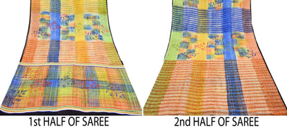 Indian Women Vintage Multi Sarees 100% Pure Georgette Silk Printed Sari Sewing 6yd Soft Craft Floral Design Wrap Boho Dress Making