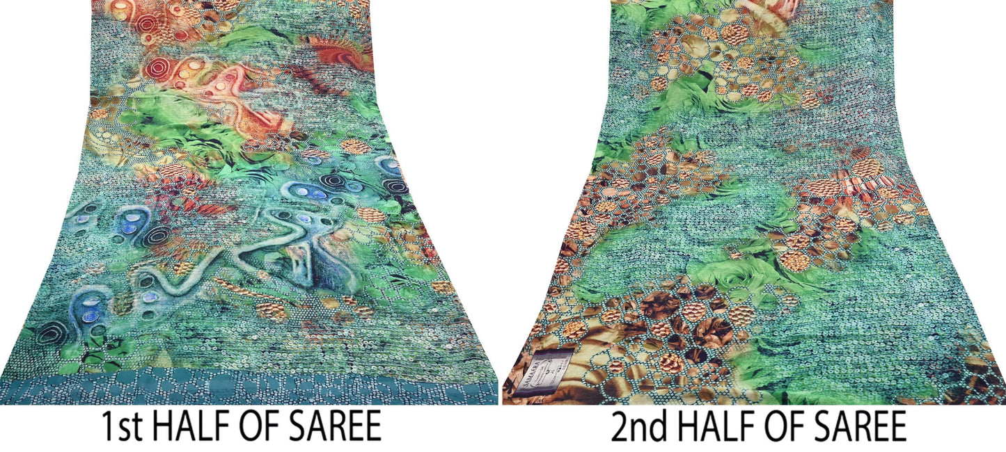 Vintage Sari Multi Blend Georgette Digital Printed Saree Sewing 6yd Craft Soft Floral Crafting Dress Making Quilting Upcycle