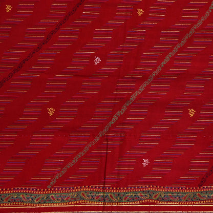 Indian Vintage Saree Pure Silk Sari Fabric: Red & Green Floral Print, 5-Yard Sewing Material Crafting Upcycle Quilting