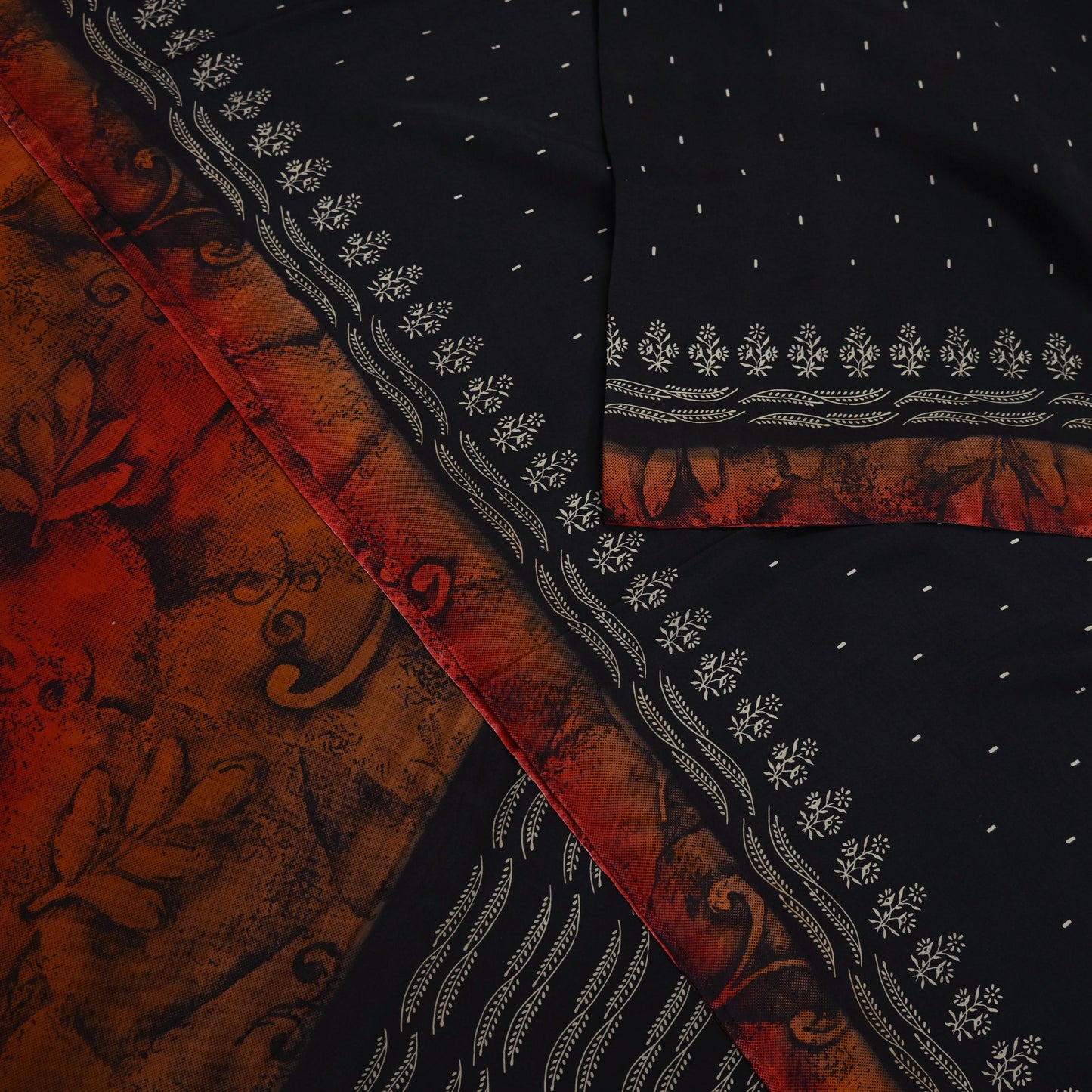 Vintage Sari Black Pure Silk Printed Saree Craft Fabric 5yard Sewing Floral Soft Dress Designing for Crafting Upcycle Quilting