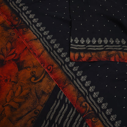 Vintage Sari Black Pure Silk Printed Saree Craft Fabric 5yard Sewing Floral Soft Dress Designing for Crafting Upcycle Quilting