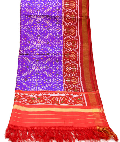 Indian Vintage Purple & red Dupatta Long Stole Hand woven Ikat Patola Hijab Pure Silk Scarves Veil Fringes