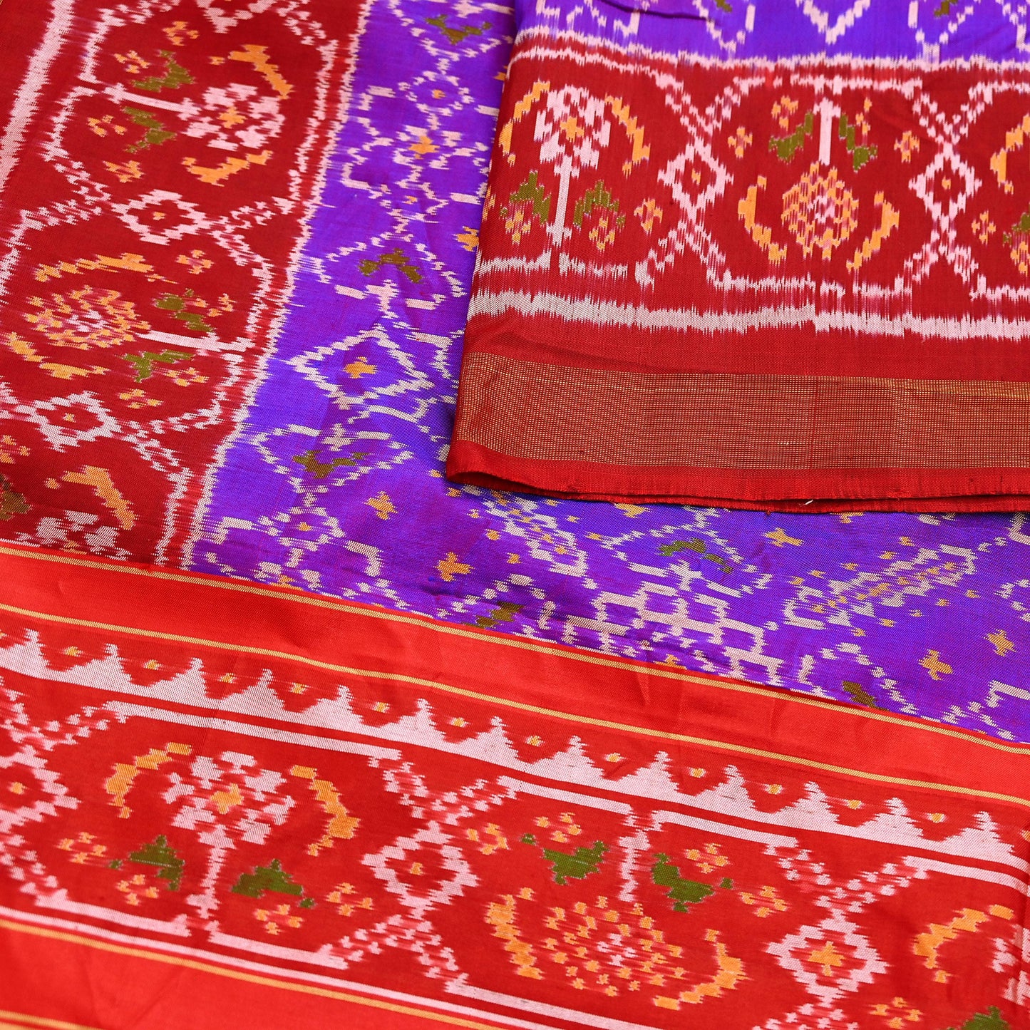 Indian Vintage Purple & red Dupatta Long Stole Hand woven Ikat Patola Hijab Pure Silk Scarves Veil Fringes