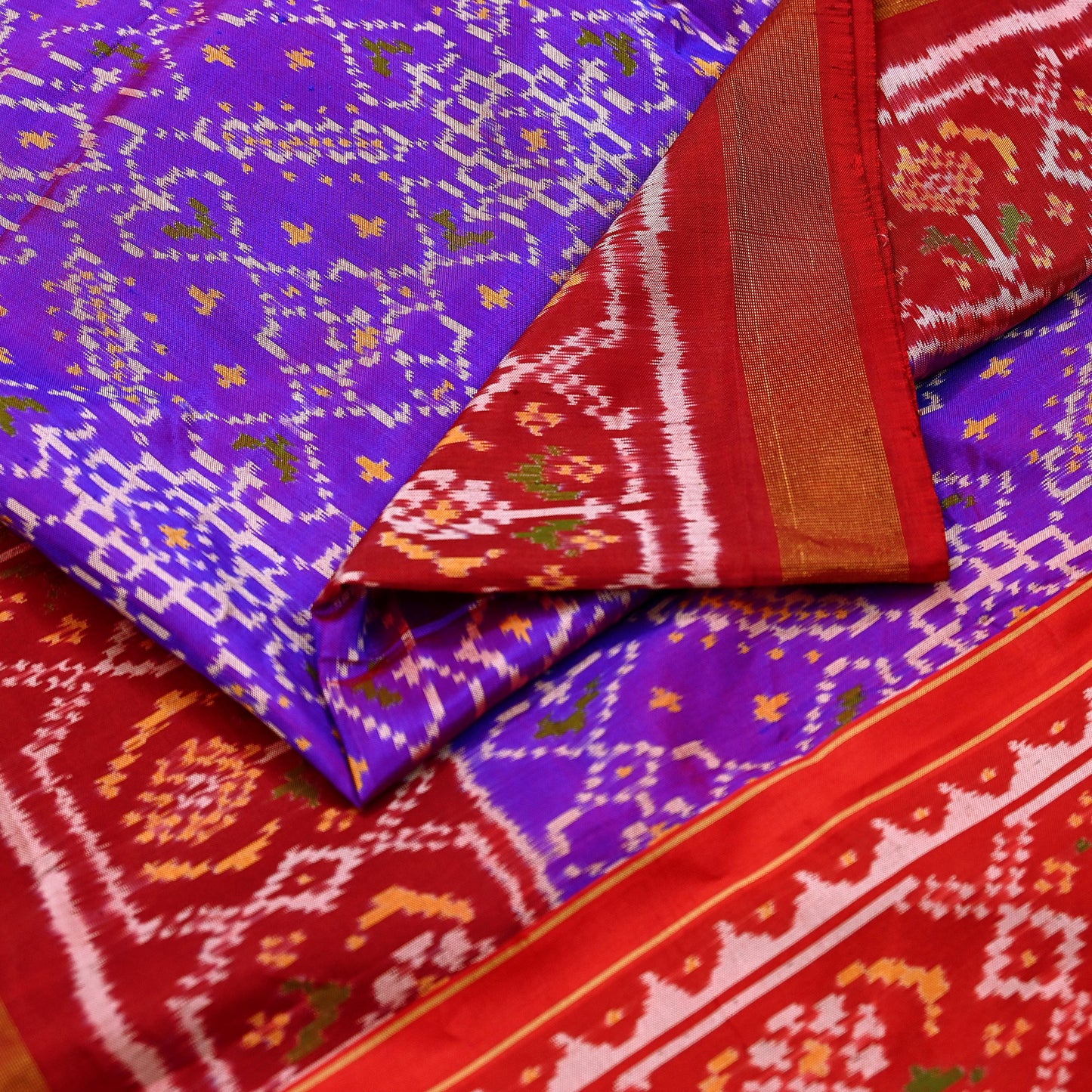 Indian Vintage Purple & red Dupatta Long Stole Hand woven Ikat Patola Hijab Pure Silk Scarves Veil Fringes