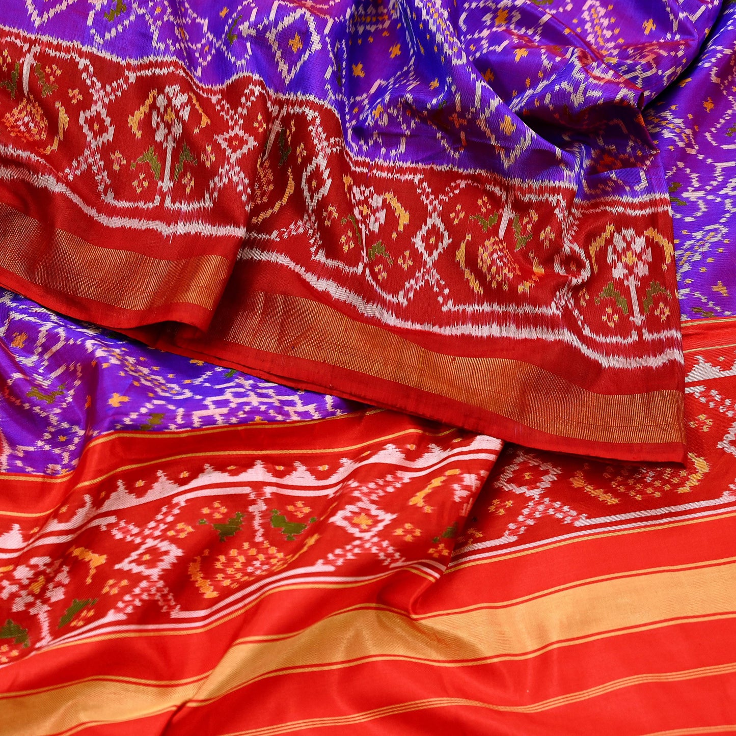 Indian Vintage Purple & red Dupatta Long Stole Hand woven Ikat Patola Hijab Pure Silk Scarves Veil Fringes